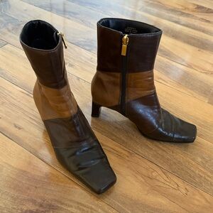 Brown Patchwork Leather Ankle Boots